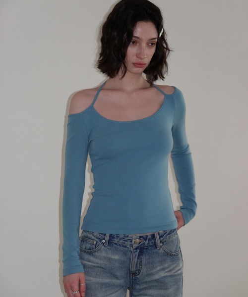 SOLWEIGE(ソルヴェイグ)の「【SOLWEIGE】アシンメトリーショルダーTシャツ(Tシャツ/カットソー・レディース・ブルー/ブラック・S/M/L)」の22枚目の写真