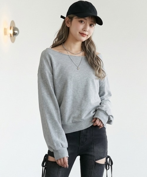 DIP IN CHOCOLATE(ディップインチョコレート)の「ルーズオフショルトレーナー【DIPINCHOCOLATE】(Tシャツ/カットソー・レディース・ピンク/グレー/ブラック・F)」の2枚目の写真