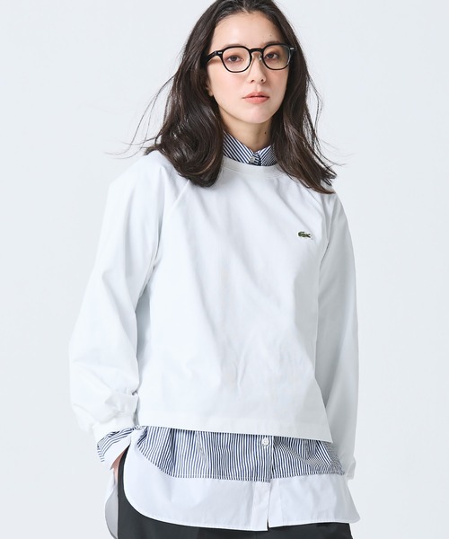 LACOSTE(ラコステ)の「クロップド丈 バルーンスリーブ ギャザー ロングスリーブTシャツ(Tシャツ/カットソー・レディース・ブラック/オフホワイト/セージグリーン・36/38/40/34)」の2枚目の写真
