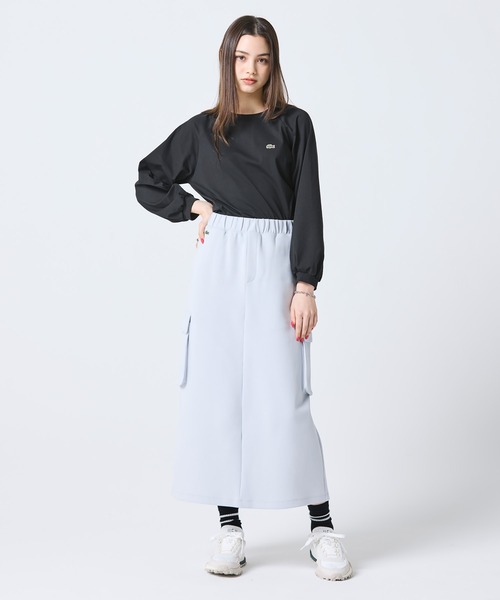LACOSTE(ラコステ)の「クロップド丈 バルーンスリーブ ギャザー ロングスリーブTシャツ(Tシャツ/カットソー・レディース・ブラック/オフホワイト/セージグリーン・36/38/40/34)」の5枚目の写真