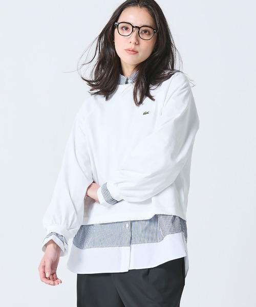 LACOSTE(ラコステ)の「クロップド丈 バルーンスリーブ ギャザー ロングスリーブTシャツ(Tシャツ/カットソー・レディース・ブラック/オフホワイト/セージグリーン・36/38/40/34)」の8枚目の写真