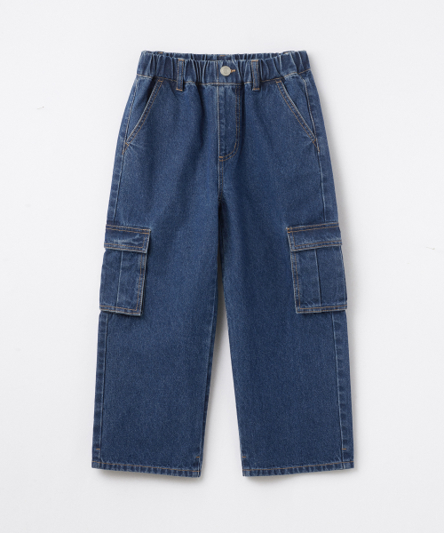 MUSINSA STANDARD KIDS（ムシンサスタンダードキッズ）の「ワイドカーゴバンディングデニムパンツ[ミディアムインディゴ]（デニムパンツ・レディース・その他・110/120/130/160/140/150）」の2枚目の写真