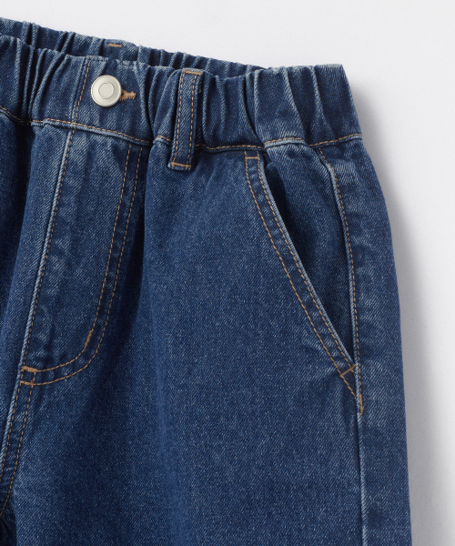 MUSINSA STANDARD KIDS（ムシンサスタンダードキッズ）の「ワイドカーゴバンディングデニムパンツ[ミディアムインディゴ]（デニムパンツ・レディース・その他・110/120/130/160/140/150）」の4枚目の写真