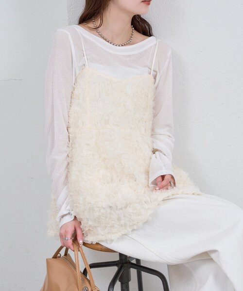 mystic（ミスティック）の「フラワーチュールキャミチュニック（シャツ/ブラウス・レディース・イエロー/オフホワイト・FREE）」の2枚目の写真