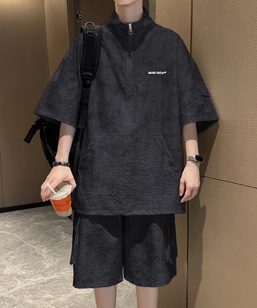 SHEPP(シープ)の「【2点セット】ナイロンハーフジップセットアップショートパンツ バミューダパンツ(セットアップ・メンズ・グレー/ブラック/ホワイト・L/M)」の5枚目の写真