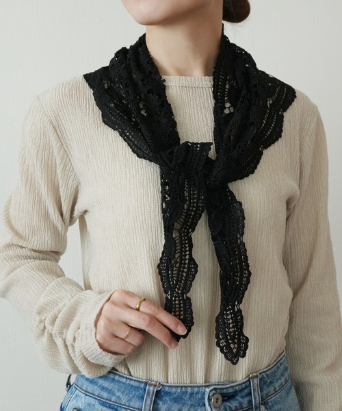 ammy.(エイミードット)の「【 ammy. / エイミードット 】 クロシェ編み レース スカーフ(バンダナ/スカーフ・レディース・ホワイト・FREE)」の12枚目の写真