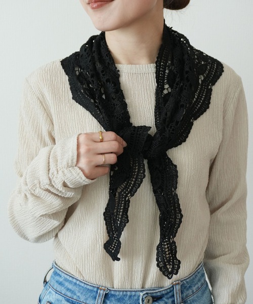 ammy.(エイミードット)の「【 ammy. / エイミードット 】 クロシェ編み レース スカーフ(バンダナ/スカーフ・レディース・ホワイト・FREE)」の13枚目の写真