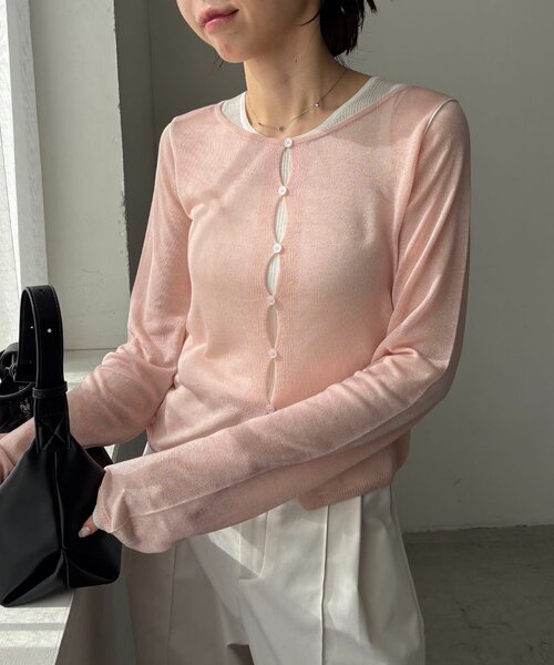 CAPRICIEUX LE'MAGE（カプリシューレマージュ）の「タンクSETアームラインカーディガン（カーディガン/ボレロ・レディース・グレー/ピンク/ブラック・FREE）」の3枚目の写真