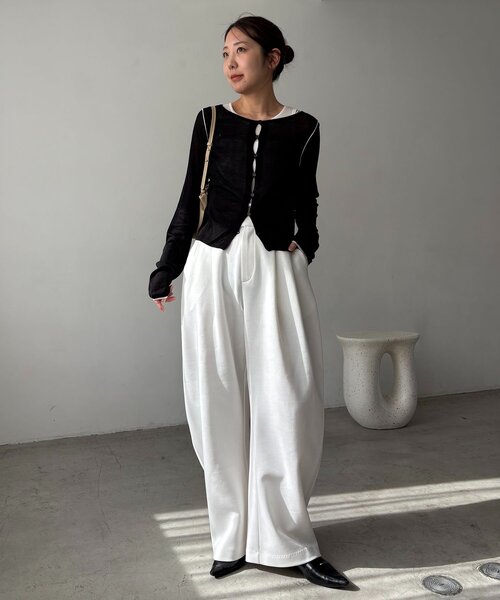 CAPRICIEUX LE'MAGE（カプリシューレマージュ）の「タンクSETアームラインカーディガン（カーディガン/ボレロ・レディース・グレー/ピンク/ブラック・FREE）」の20枚目の写真