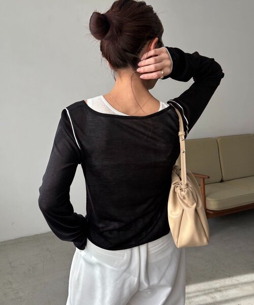 CAPRICIEUX LE'MAGE（カプリシューレマージュ）の「タンクSETアームラインカーディガン（カーディガン/ボレロ・レディース・グレー/ピンク/ブラック・FREE）」の21枚目の写真