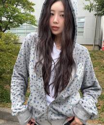※WEB限定 / 花柄×星柄プリント / ロゴ裏毛ジップパーカー / sqnz logo pt zip p/k
