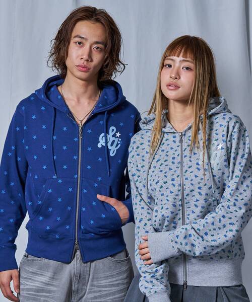 SEQUENZ（シークエンズ）の「【sqnz（エスキュンズ）】sqnz logo pt zip p/k / ユニセックス ジップパーカー フーディ 裏毛 ワンポイント ダブルジップ 花柄 星柄（パーカー・メンズ・その他3/その他4/グレー/モカ・MEDIUM/LARGE/SMALL）」の11枚目の写真