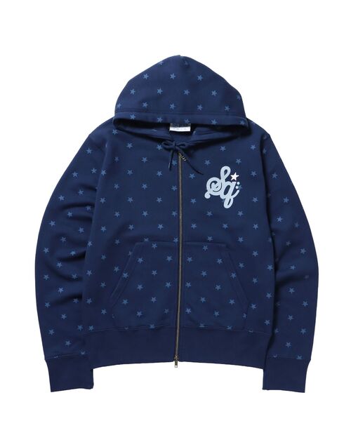 WEB限定 / 花柄×星柄プリント / ロゴ裏毛ジップパーカー / sqnz logo