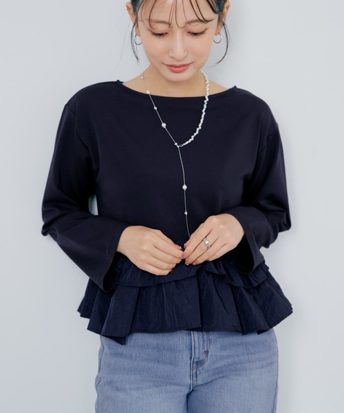 COHINA(コヒナ)の「2wayフリルペプラムトップス 【低身長・小柄女性】(Tシャツ/カットソー・レディース・ネイビー/ホワイト/ブラック・ONE SIZE)」の3枚目の写真