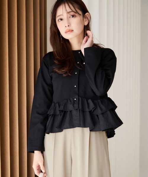COHINA(コヒナ)の「2wayフリルペプラムトップス 【低身長・小柄女性】(Tシャツ/カットソー・レディース・ネイビー/ホワイト/ブラック・ONE SIZE)」の1枚目の写真