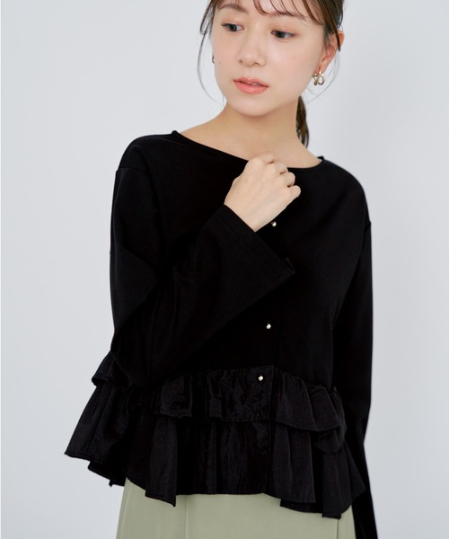 COHINA(コヒナ)の「2wayフリルペプラムトップス 【低身長・小柄女性】(Tシャツ/カットソー・レディース・ネイビー/ホワイト/ブラック・ONE SIZE)」の6枚目の写真