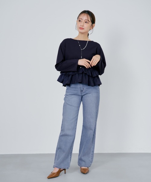 COHINA(コヒナ)の「2wayフリルペプラムトップス 【低身長・小柄女性】(Tシャツ/カットソー・レディース・ネイビー/ホワイト/ブラック・ONE SIZE)」の10枚目の写真