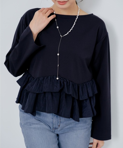 COHINA(コヒナ)の「2wayフリルペプラムトップス 【低身長・小柄女性】(Tシャツ/カットソー・レディース・ネイビー/ホワイト/ブラック・ONE SIZE)」の8枚目の写真