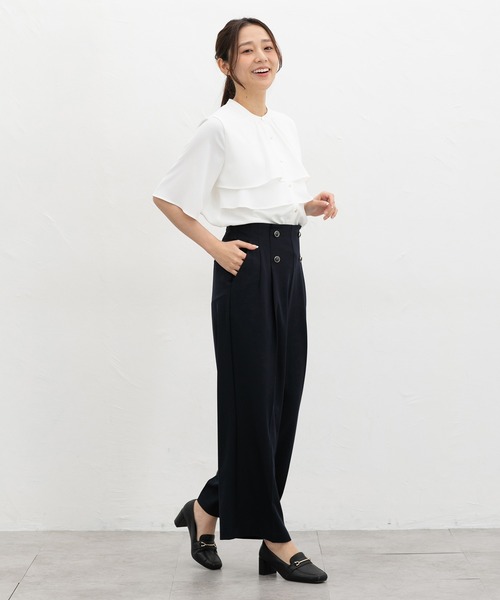Honeys(ハニーズ)の「【ハニさら・接触冷感・】フリルブラウス(シャツ/ブラウス・レディース・ブルーグリーン/ライトベージュ/ネイビー/キャメル/ホワイト・L/LL/M/S/3L)」の7枚目の写真