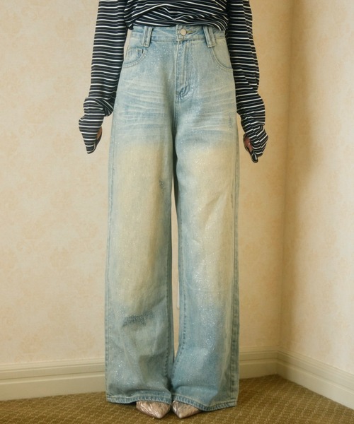 TITTY&CO.（ティティーアンドコー）の「ダメージワイドデニムパンツ（デニムパンツ・レディース・ライトブルー・LARGE/MEDIUM/SMALL）」の2枚目の写真
