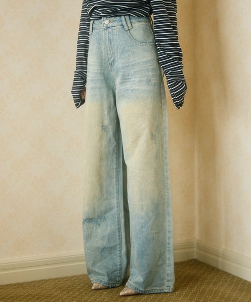 TITTY&CO.（ティティーアンドコー）の「ダメージワイドデニムパンツ（デニムパンツ・レディース・ライトブルー・LARGE/MEDIUM/SMALL）」の4枚目の写真