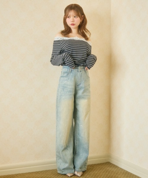 TITTY&CO.（ティティーアンドコー）の「ダメージワイドデニムパンツ（デニムパンツ・レディース・ライトブルー・LARGE/MEDIUM/SMALL）」の7枚目の写真