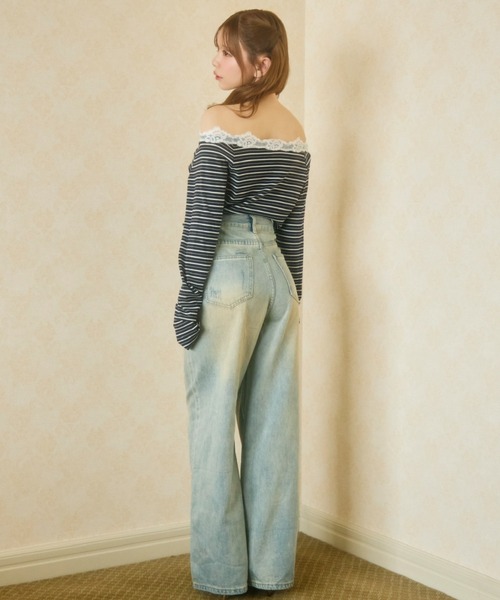 TITTY&CO.（ティティーアンドコー）の「ダメージワイドデニムパンツ（デニムパンツ・レディース・ライトブルー・LARGE/MEDIUM/SMALL）」の8枚目の写真