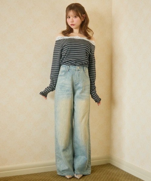 TITTY&CO.（ティティーアンドコー）の「ダメージワイドデニムパンツ（デニムパンツ・レディース・ライトブルー・LARGE/MEDIUM/SMALL）」の9枚目の写真