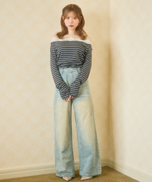 TITTY&CO.（ティティーアンドコー）の「ダメージワイドデニムパンツ（デニムパンツ・レディース・ライトブルー・LARGE/MEDIUM/SMALL）」の10枚目の写真