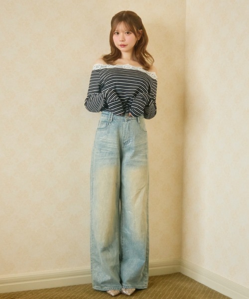 TITTY&CO.（ティティーアンドコー）の「ダメージワイドデニムパンツ（デニムパンツ・レディース・ライトブルー・LARGE/MEDIUM/SMALL）」の12枚目の写真