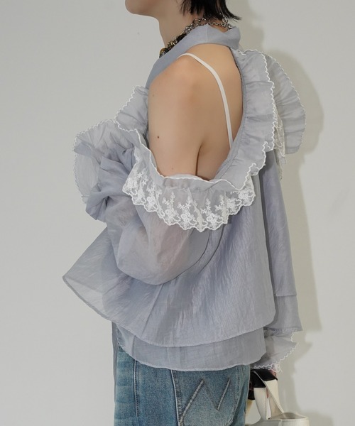 chuclla(チュクラ)の「シアーフリルボウタイブラウス chw26s183(シャツ/ブラウス・レディース・ライトグレー/ホワイト・FREE)」の17枚目の写真