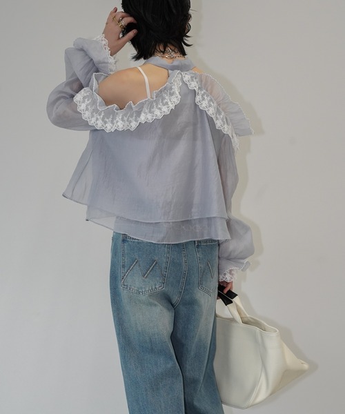 chuclla(チュクラ)の「シアーフリルボウタイブラウス chw26s183(シャツ/ブラウス・レディース・ライトグレー/ホワイト・FREE)」の18枚目の写真