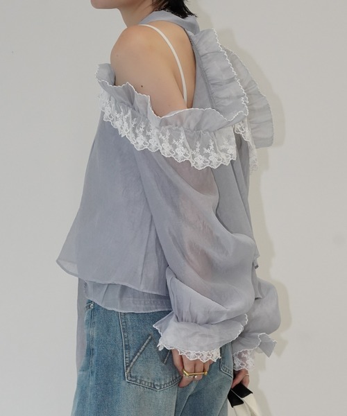chuclla(チュクラ)の「シアーフリルボウタイブラウス chw26s183(シャツ/ブラウス・レディース・ライトグレー/ホワイト・FREE)」の21枚目の写真