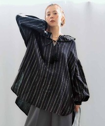 IEDIT（イディット）の「ＩＥＤＩＴ　きくちあつこさんコラボ　ダブルガーゼ素材のラメストライプカフタンチュニック（チュニック）」