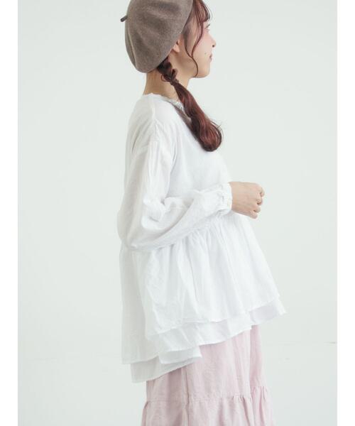 TSUHARU by Samansa Mos2（ツハルバイサマンサモスモス）の「【tukuroi】綿麻平織製品染めギャザーブラウス（シャツ/ブラウス・レディース・オフホワイト/ピンク/ネイビー・F）」の7枚目の写真