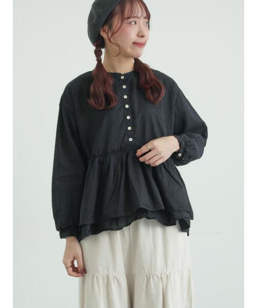 TSUHARU by Samansa Mos2（ツハルバイサマンサモスモス）の「【tukuroi】綿麻平織製品染めギャザーブラウス（シャツ/ブラウス・レディース・オフホワイト/ピンク/ネイビー・F）」の9枚目の写真