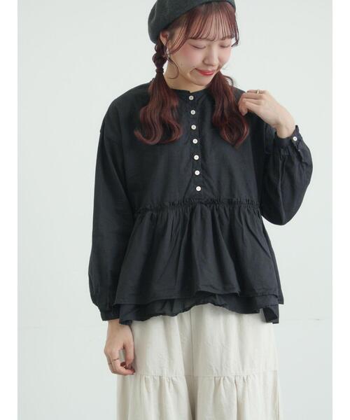 TSUHARU by Samansa Mos2（ツハルバイサマンサモスモス）の「【tukuroi】綿麻平織製品染めギャザーブラウス（シャツ/ブラウス・レディース・オフホワイト/ピンク/ネイビー・F）」の10枚目の写真