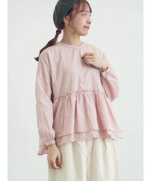 TSUHARU by Samansa Mos2（ツハルバイサマンサモスモス）の「【tukuroi】綿麻平織製品染めギャザーブラウス（シャツ/ブラウス・レディース・オフホワイト/ピンク/ネイビー・F）」の11枚目の写真