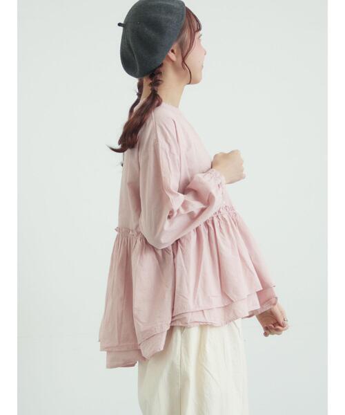 TSUHARU by Samansa Mos2（ツハルバイサマンサモスモス）の「【tukuroi】綿麻平織製品染めギャザーブラウス（シャツ/ブラウス・レディース・オフホワイト/ピンク/ネイビー・F）」の12枚目の写真