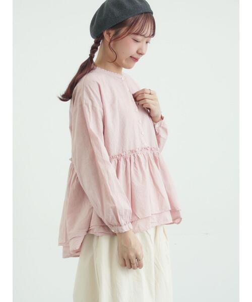 TSUHARU by Samansa Mos2（ツハルバイサマンサモスモス）の「【tukuroi】綿麻平織製品染めギャザーブラウス（シャツ/ブラウス・レディース・オフホワイト/ピンク/ネイビー・F）」の13枚目の写真