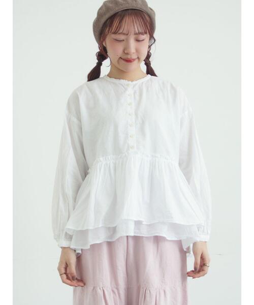 TSUHARU by Samansa Mos2（ツハルバイサマンサモスモス）の「【tukuroi】綿麻平織製品染めギャザーブラウス（シャツ/ブラウス・レディース・オフホワイト/ピンク/ネイビー・F）」の14枚目の写真