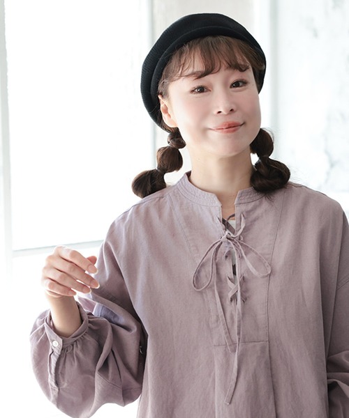 soulberry(ソウルベリー)の「たなびくラベンダーの編み上げブラウス(シャツ/ブラウス・レディース・パープル系その他・5L/4L/3L/LL/L/M)」の2枚目の写真