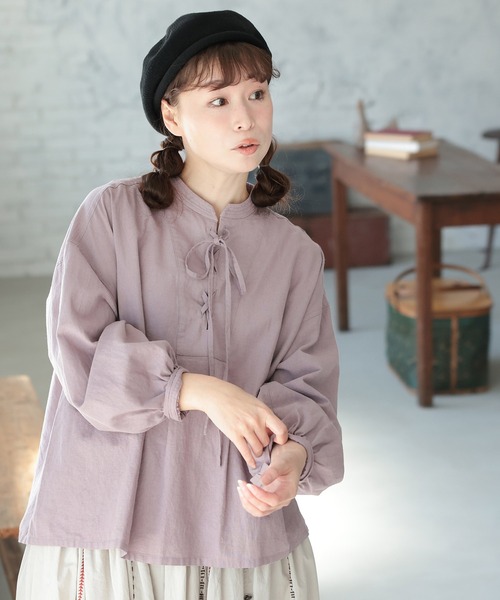 soulberry(ソウルベリー)の「たなびくラベンダーの編み上げブラウス(シャツ/ブラウス・レディース・パープル系その他・5L/4L/3L/LL/L/M)」の5枚目の写真