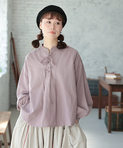 soulberry(ソウルベリー)の「たなびくラベンダーの編み上げブラウス(シャツ/ブラウス・レディース・パープル系その他・5L/4L/3L/LL/L/M)」の9枚目の写真