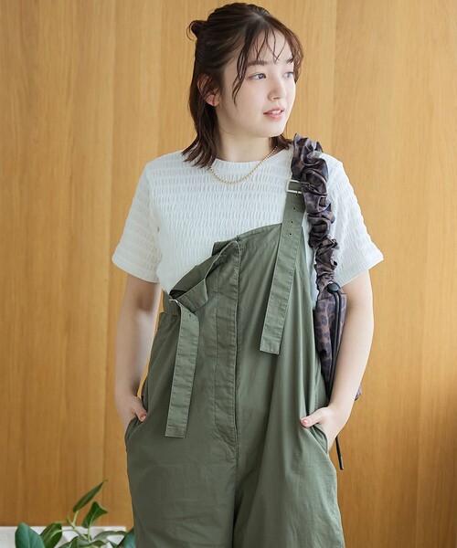 coen(コーエン)の「シャーリング風コンパクト半袖Tシャツ(Tシャツ/カットソー・レディース・オフホワイト/ブラック/ブラウン/ライム・M/L)」の7枚目の写真