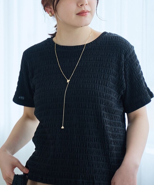 coen(コーエン)の「シャーリング風コンパクト半袖Tシャツ(Tシャツ/カットソー・レディース・オフホワイト/ブラック/ブラウン/ライム・M/L)」の14枚目の写真