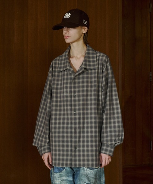 soerte（ソエルテ）の「Faded Plaid Open Collar Shirt / レトロチェックオープンカラーシャツ（シャツ/ブラウス・メンズ・ホワイト/オレンジ/チャコールグレー・1/3/2）」の2枚目の写真