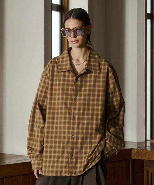 soerte（ソエルテ）の「Faded Plaid Open Collar Shirt / レトロチェックオープンカラーシャツ（シャツ/ブラウス・メンズ・ホワイト/オレンジ/チャコールグレー・1/3/2）」の3枚目の写真