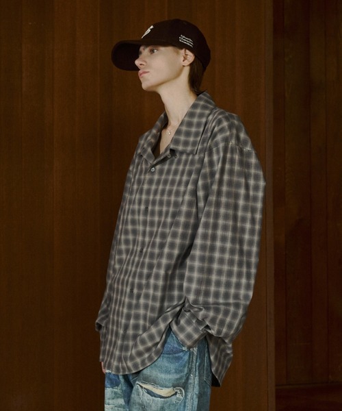 soerte（ソエルテ）の「Faded Plaid Open Collar Shirt / レトロチェックオープンカラーシャツ（シャツ/ブラウス・メンズ・ホワイト/オレンジ/チャコールグレー・1/3/2）」の5枚目の写真