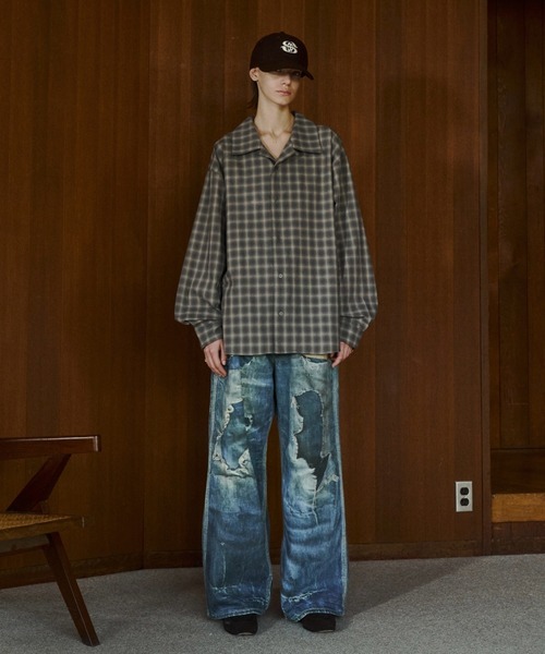 soerte（ソエルテ）の「Faded Plaid Open Collar Shirt / レトロチェックオープンカラーシャツ（シャツ/ブラウス・メンズ・ホワイト/オレンジ/チャコールグレー・1/3/2）」の6枚目の写真